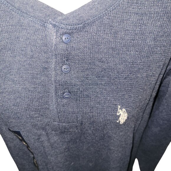 U.S. Polo Assn. Mens Blue Long Sleeve Henley Shirt Size L Cotton Blend - Picture 2 of 8